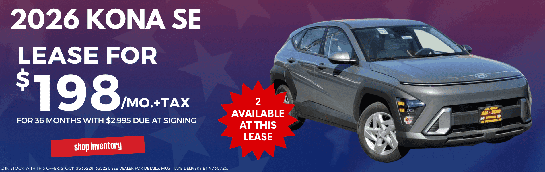 2026 Kona SE September Lease