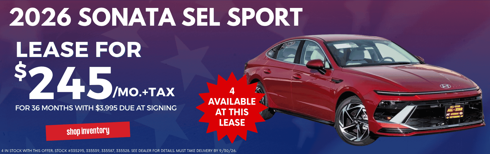 Sonata SEL Sport September Lease
