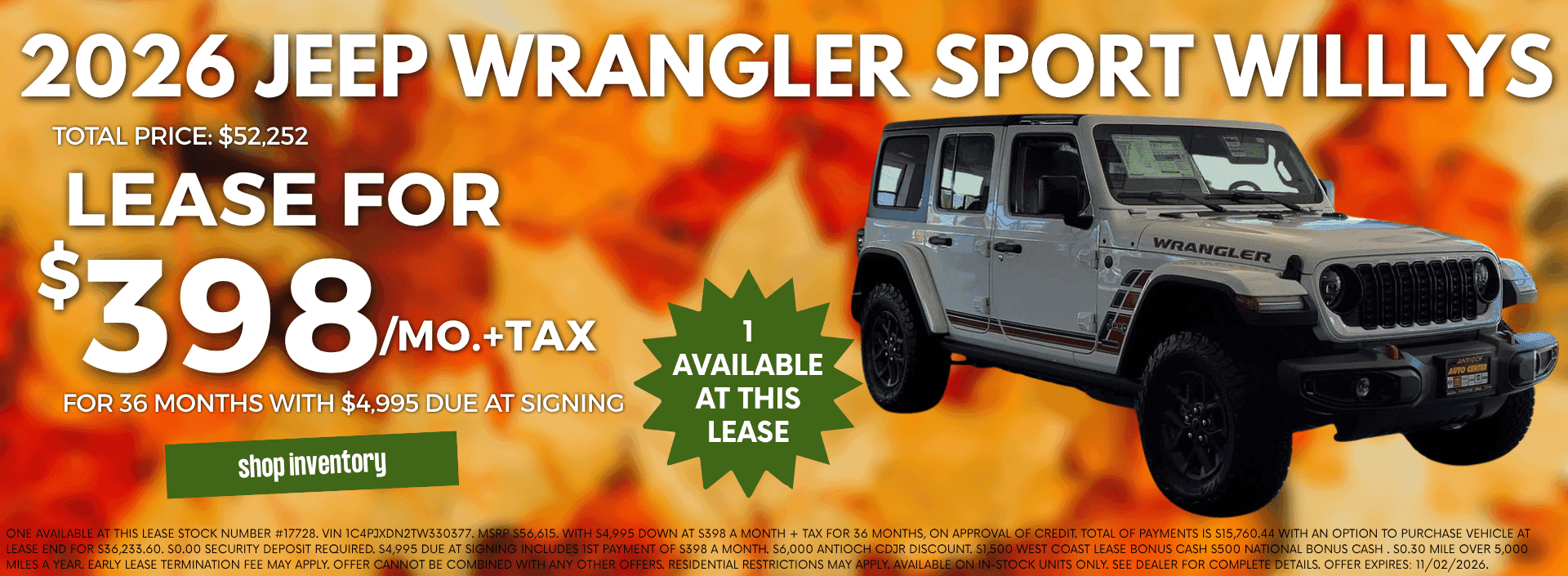 Wrangler Sport Willys October Lease