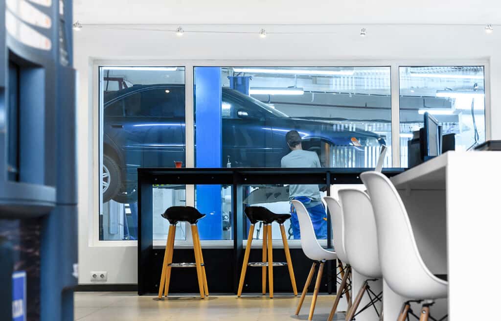 Car repair service center interior.