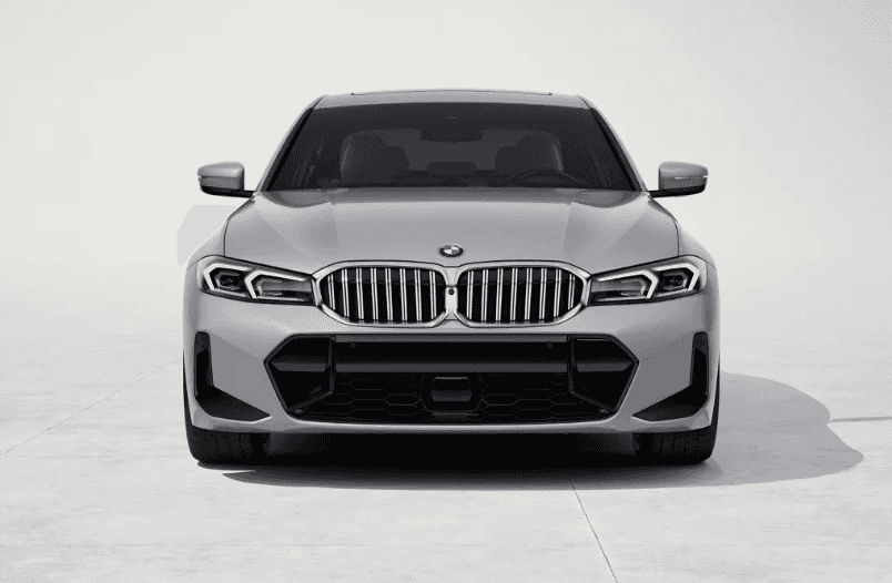 Front view of a silver 2026 BMW sedan Series 3 showcasing its signature kidney grille at BMW of Northwest Arkansas