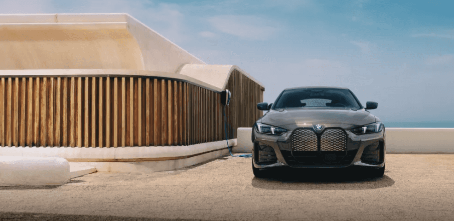 2026 BMW i4 parked on the roof of a building.