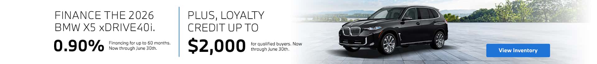 2026 BMW X5 xDrive40i finance offer.