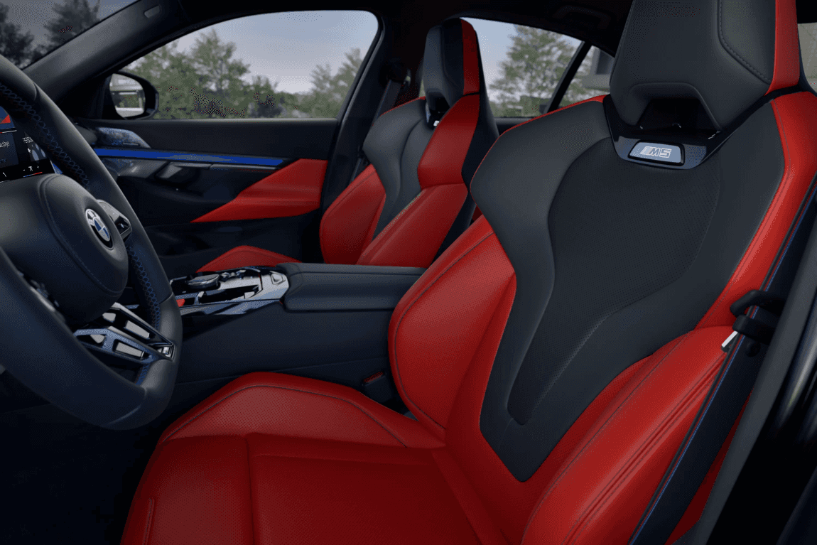 2027 BMW M5 Sedan interior cabin featuring M Multi-function seats and steering wheel