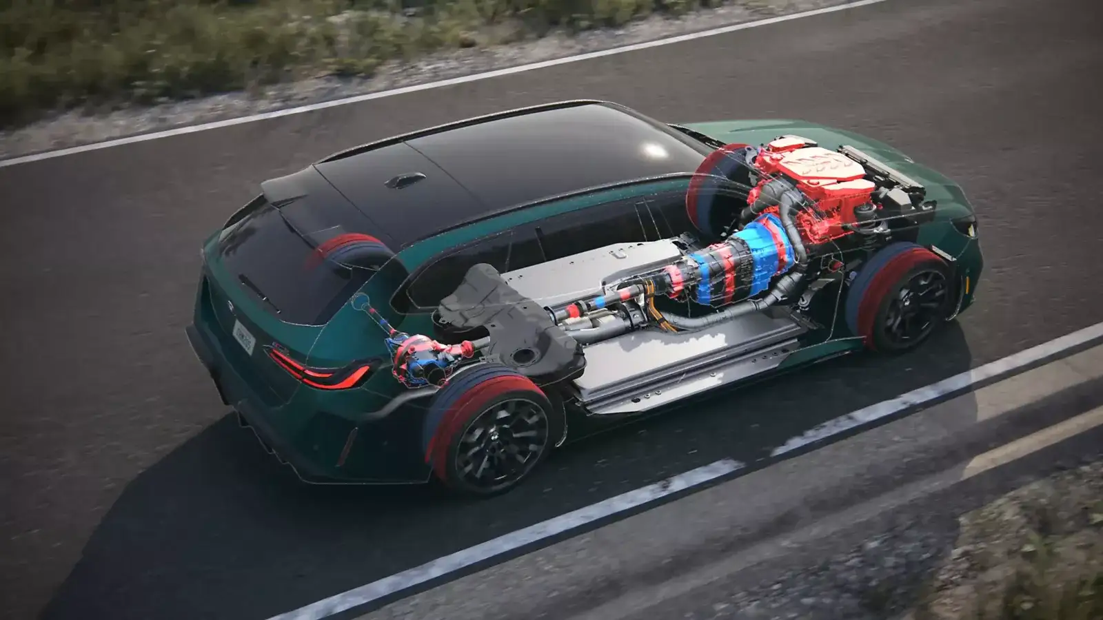 2027 BMW M5 Touring inside look of powertrain on the road