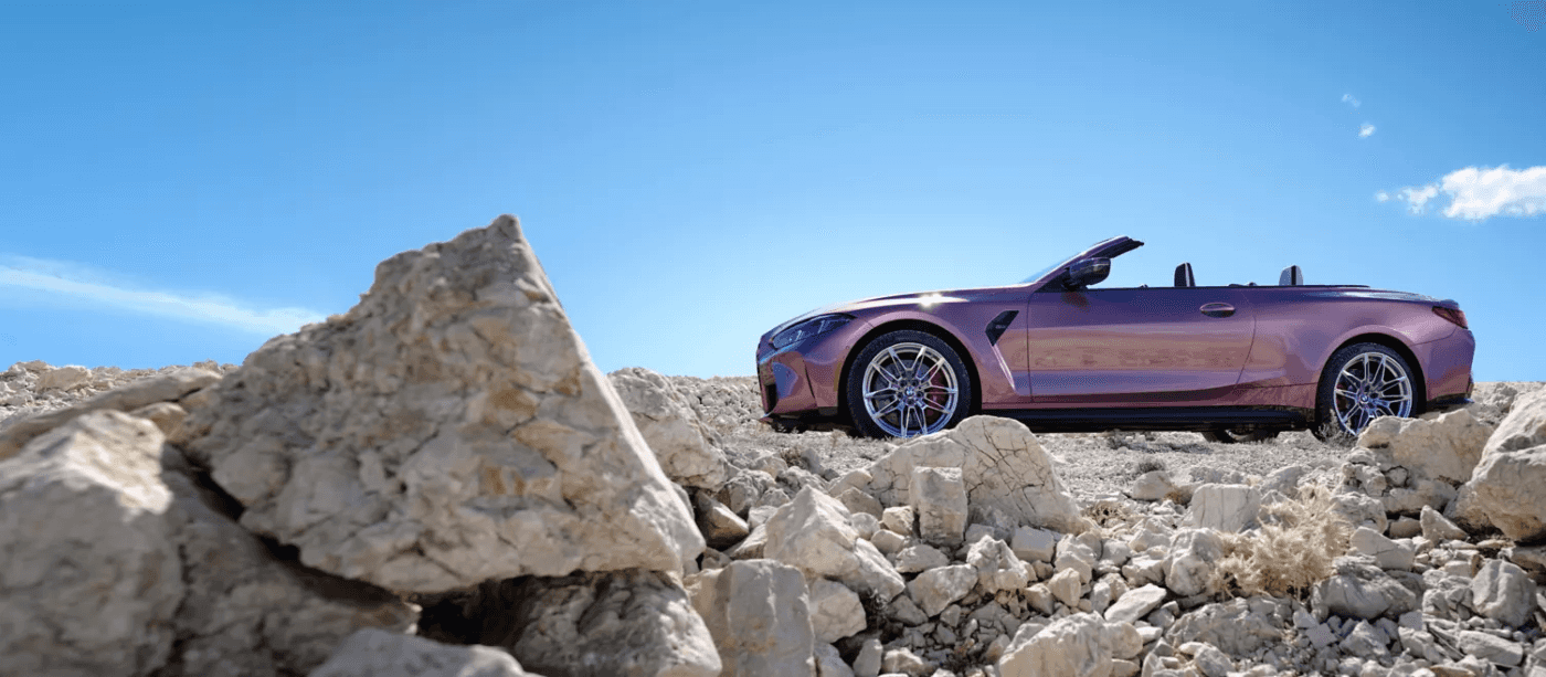2027 BMW M4 siude angle parked on rocks