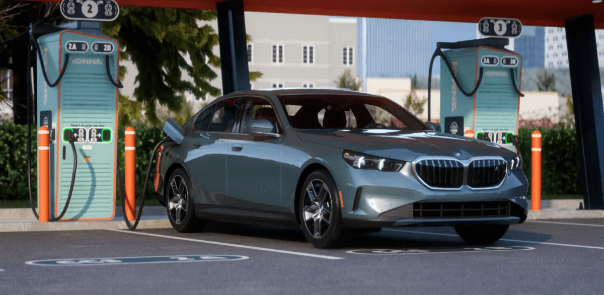 2027 BMW i5 charging at an electric vehicle charging station