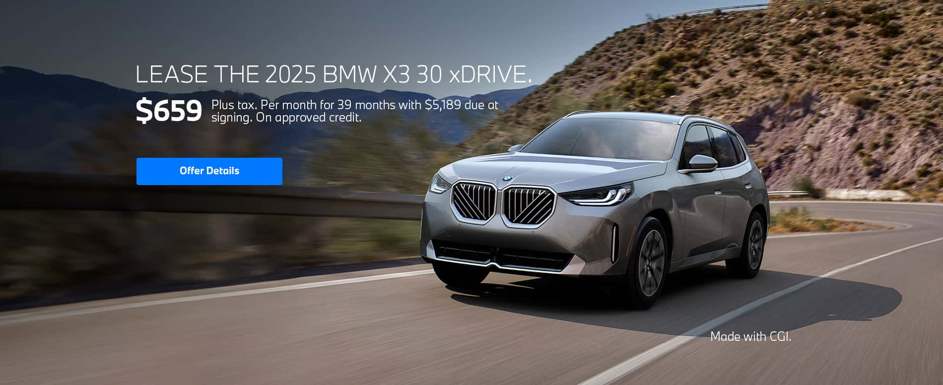 2025 BMW X3 30 xDrive Lease for $659 for 39 months with $5,189 due