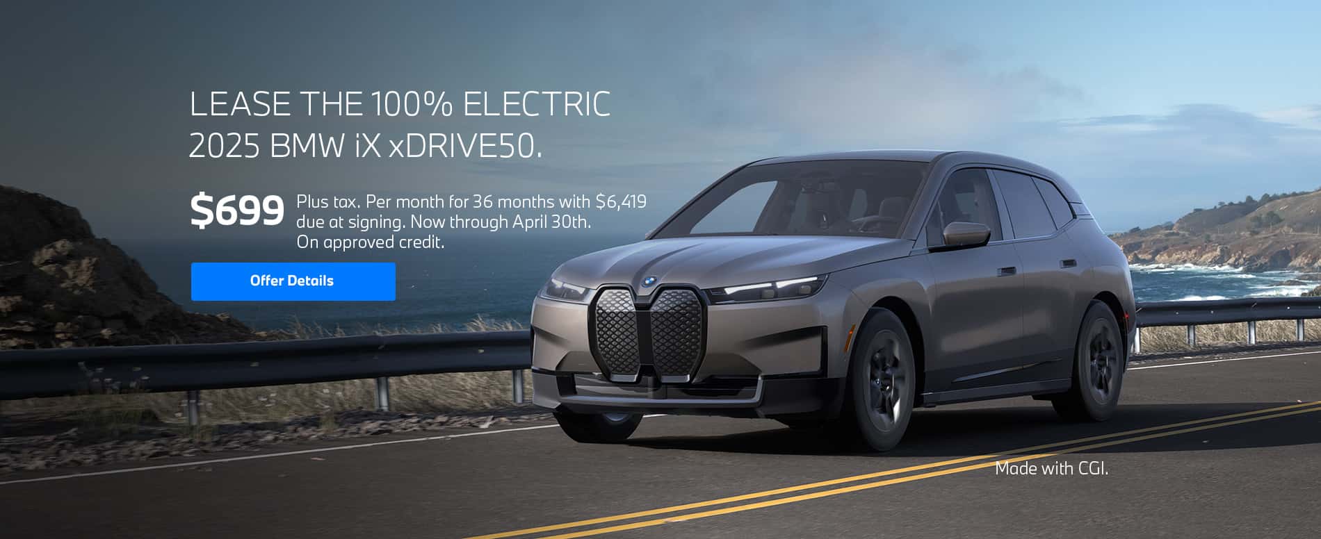 2025 BMW iX xDrive50 Lease for $699 for 36 months with $6,419 due