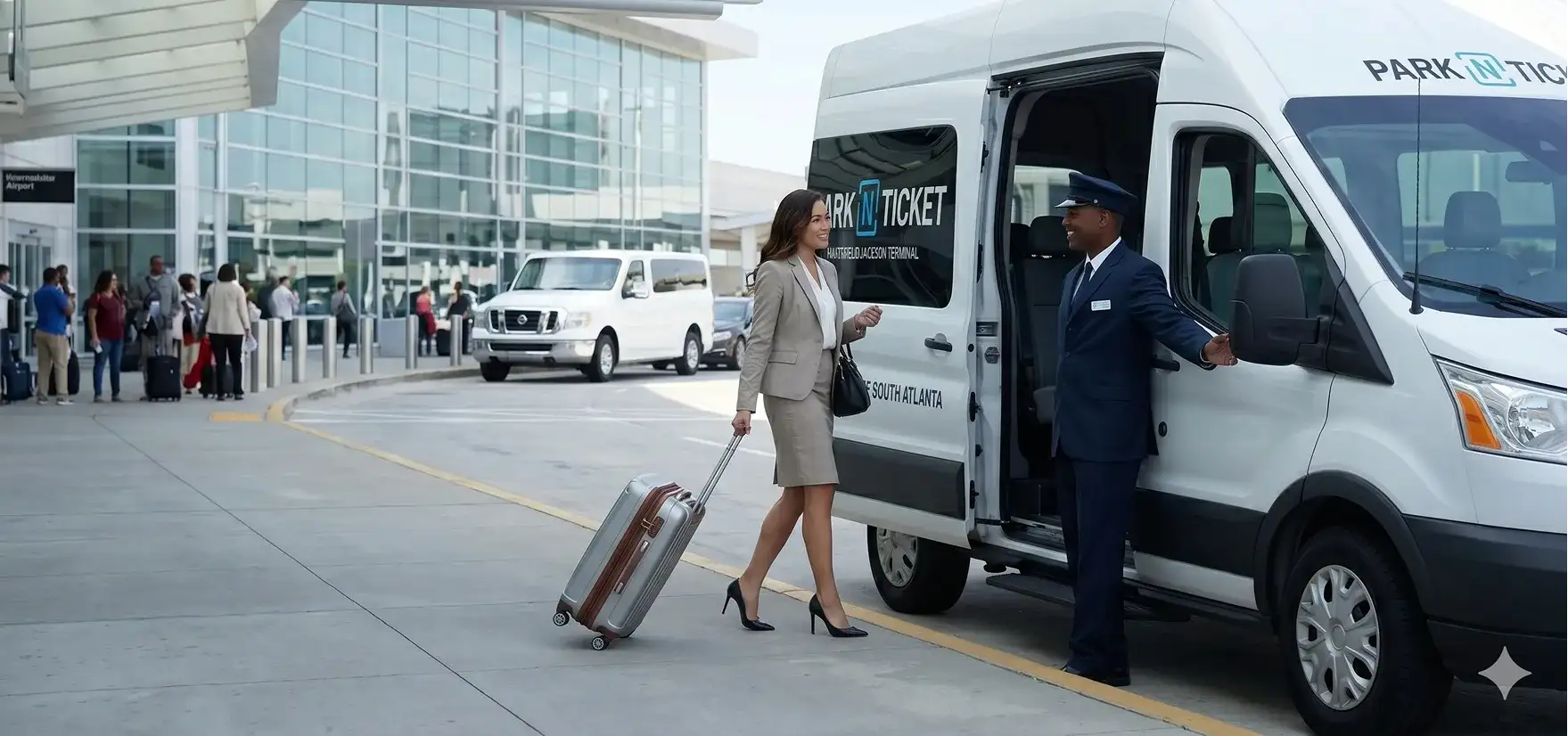 BMW of South Atlanta certified service advisor assisting customer at Hartsfield-Jackson airport departures