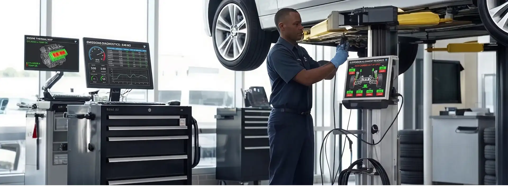 BMW certified technician recording a multipoint inspection video walkthrough on a customer's BMW