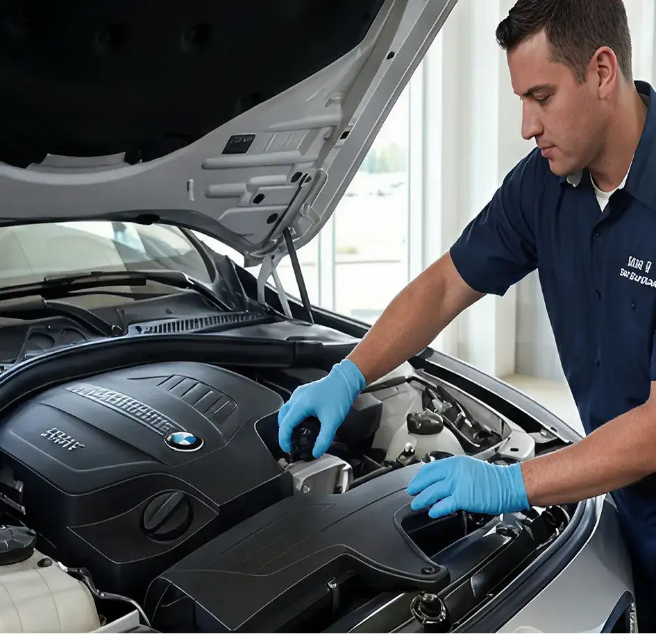 BMW technician diagnosing a vehicle quickly during a same day service appointment