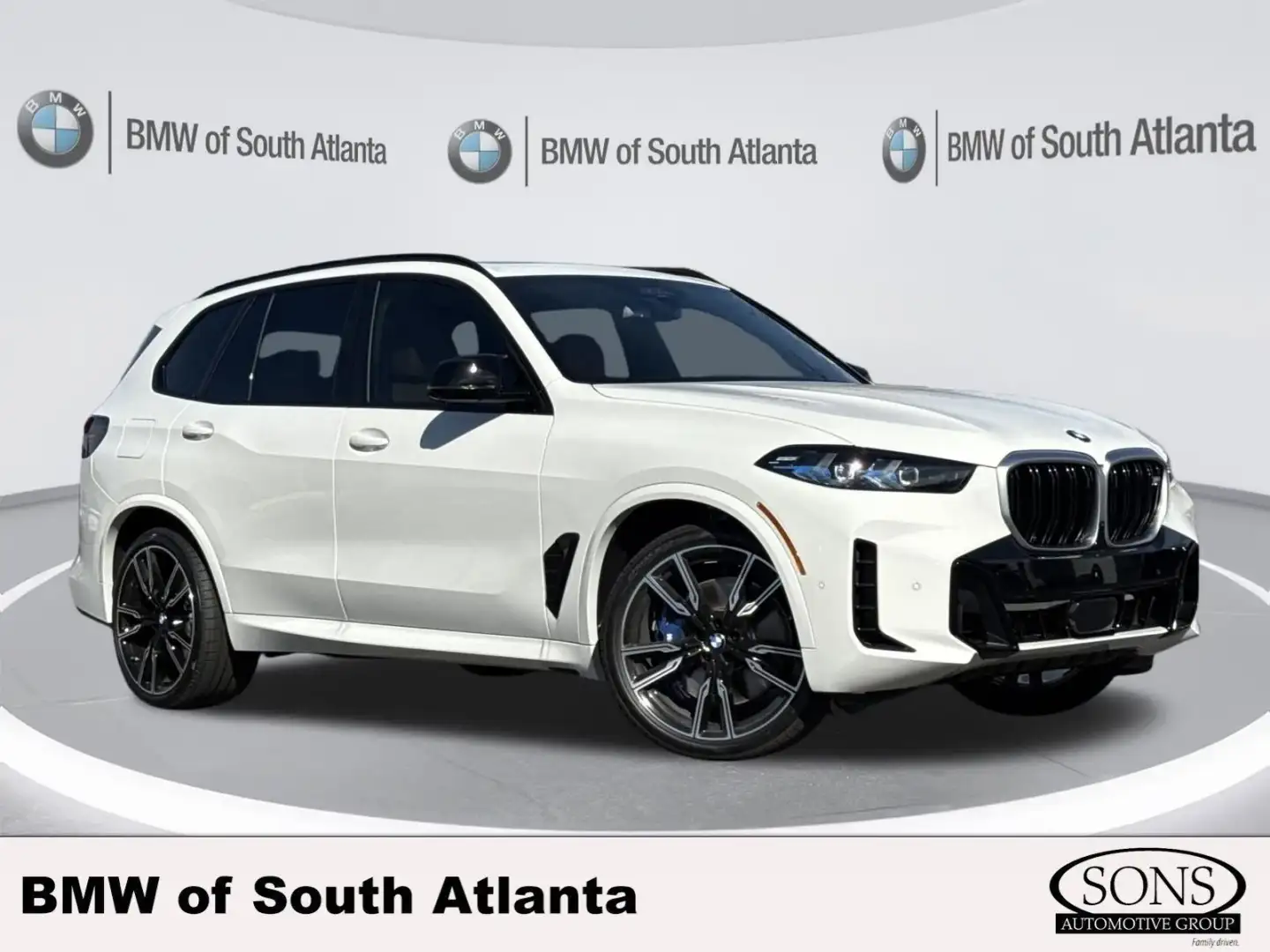 2026 BMW X5 M60i in Alpine White, front three-quarter — in stock at BMW of South Atlanta, Union City, GA
