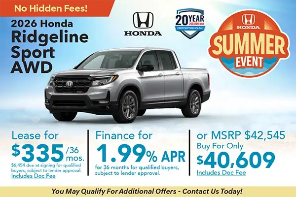 New 2026 Honda Ridgeline AWD Special