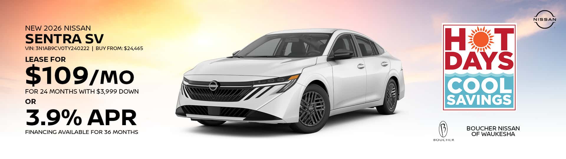 Save on New 2026 Nissan Sentra SV in Waukesha, WI