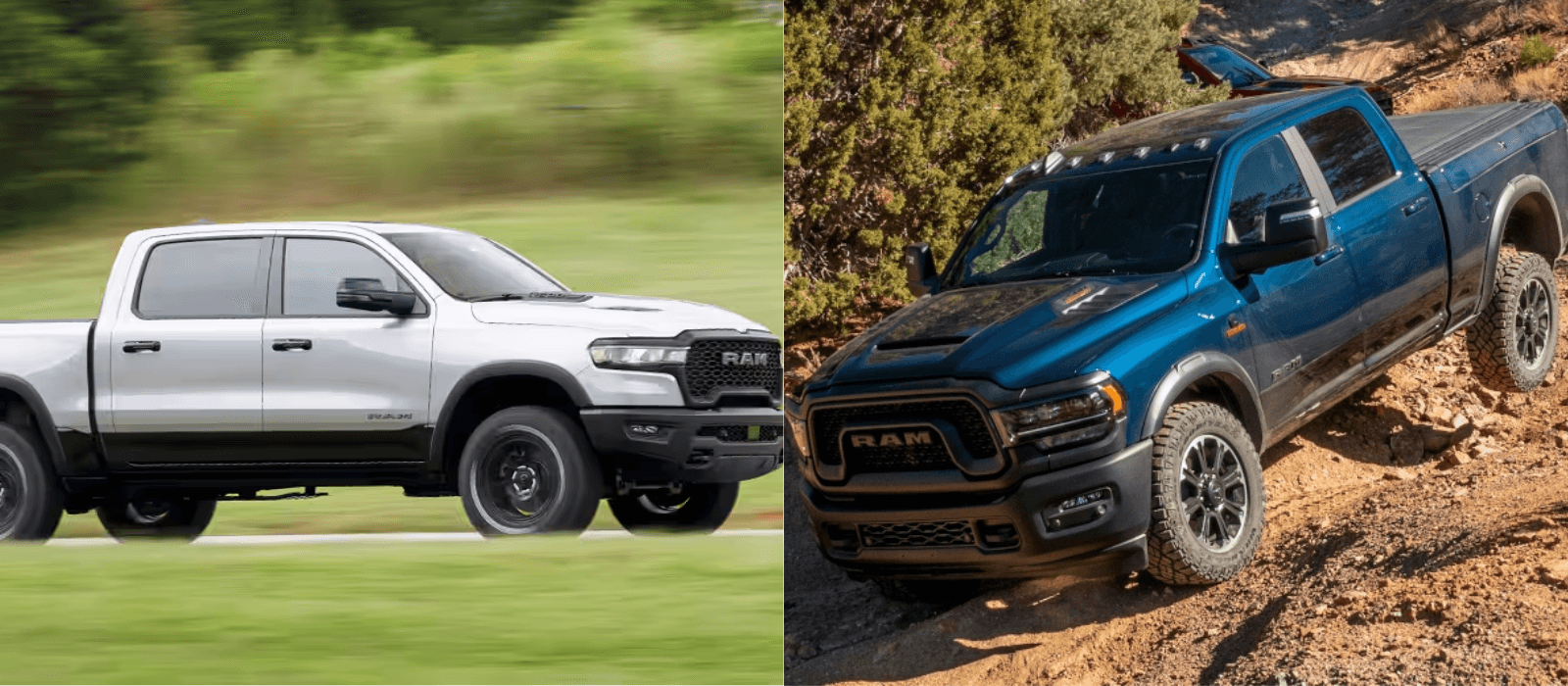 In the showdown between the 2025 RAM 1500 and the 2024 RAM 2500, both trucks offer compelling features tailored to diverse preferences. The RAM 1500 boasts a potent High-Output 3.0L Hurricane I6 engine, luxurious interiors, and advanced safety technology. Meanwhile, the RAM 2500 shines with a robust 6.7L Cummins® Turbo Diesel I6 engine, rugged exteriors, and functional interiors. Trim levels for both models offer further customization, from the luxurious RAM 1500 Laramie to the rugged RAM 2500 Power Wagon. Technology and safety are prioritized in both trucks, ensuring a connected and secure driving experience. Whether seeking luxury or rugged performance, there's a RAM truck to suit every need. With their impressive power, comfort, and versatility, the RAM 1500 and RAM 2500 redefine excellence in the world of heavy-duty trucks.