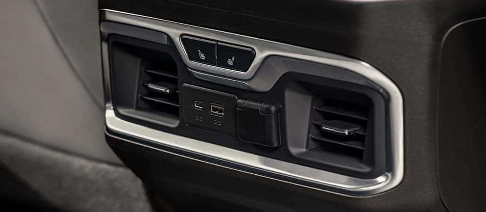 Close up view of backseat air vent system