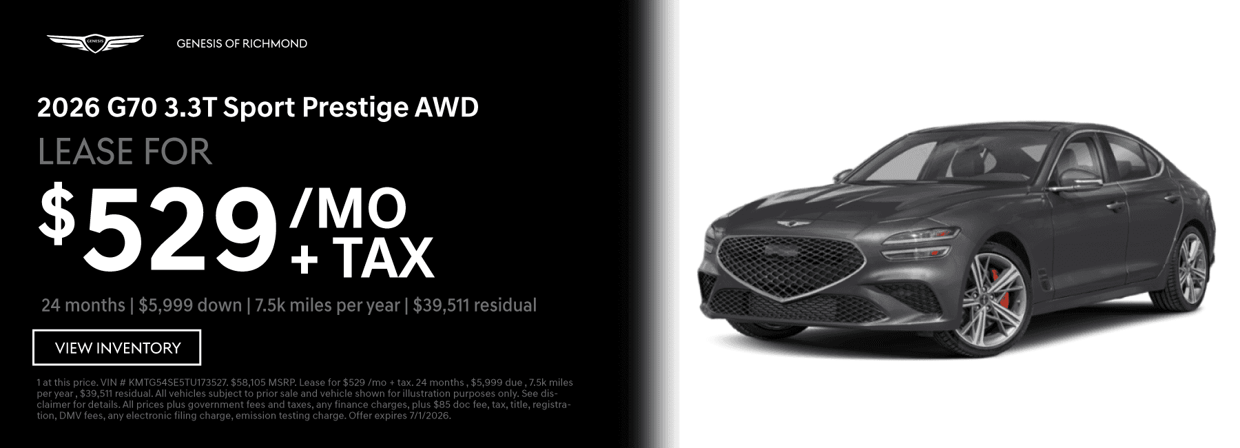 2026 G70 3.3T Sport Prestige AWD Special