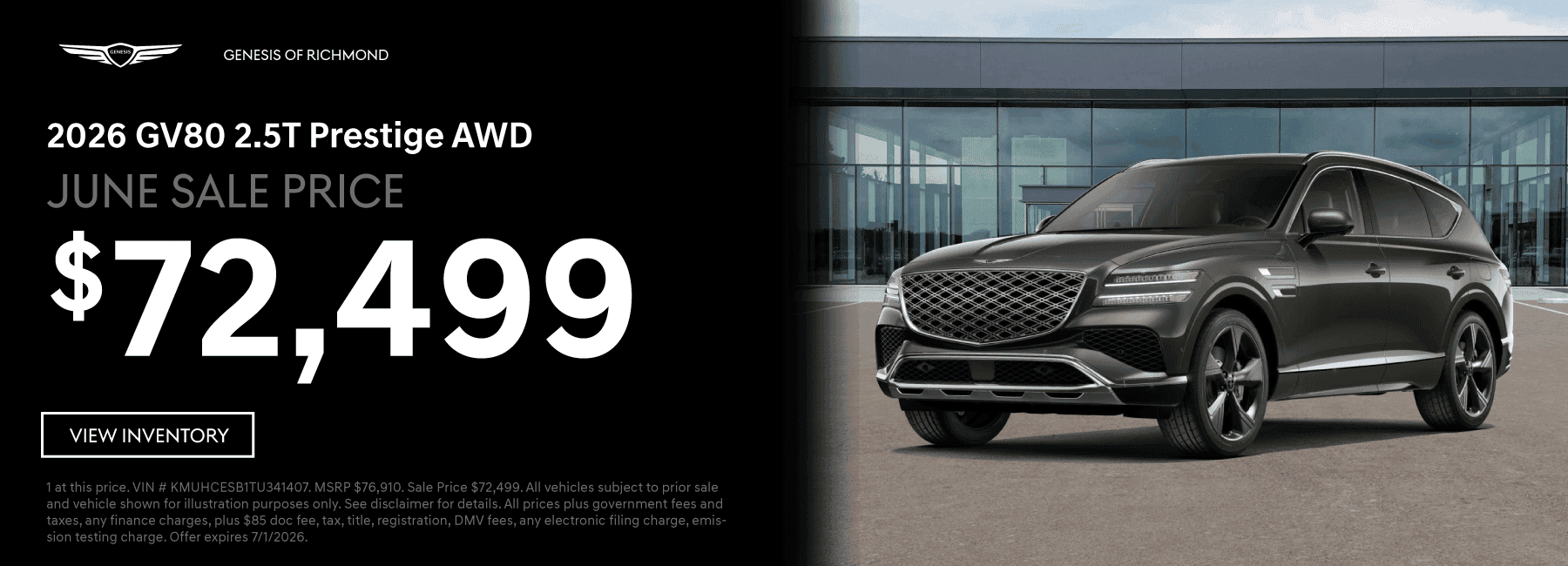 2026 GV80 2.5T Prestige AWD Special