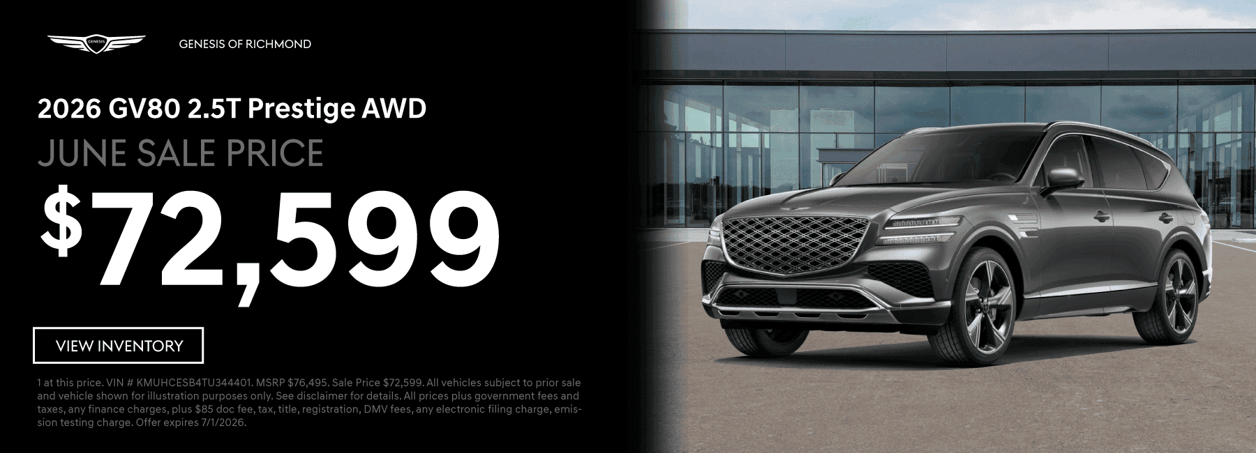 2026 GV80 2.5T Prestige AWD Special