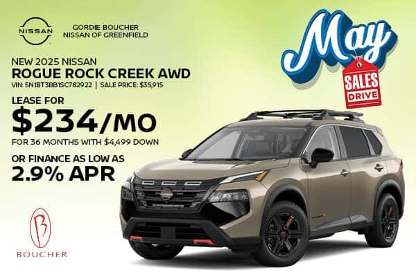 Lease a new 2025 Nissan Rogue Rock Creek AWD in Greenfield