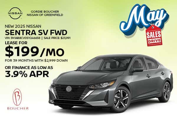 Lease a new 2025 Nissan Sentra SV FWD in Greenfield