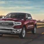 2020 red ram 1500 exterior driving on open road