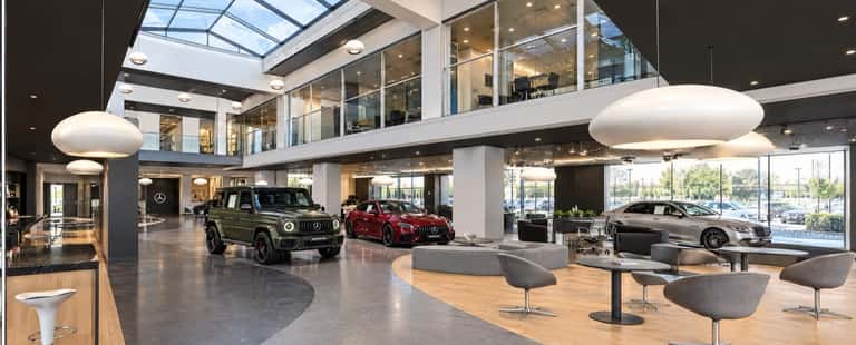 Rendering of the covered vehicle drive at the new Mercedes-Benz of Carlsbad