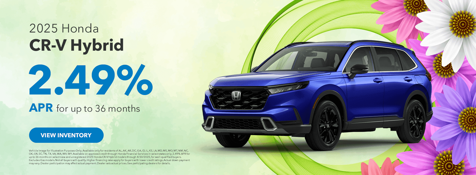 2025 CR-V Hybrid 2.49 % APR for up to 36 months