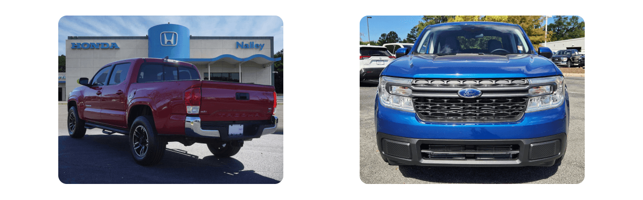 Interior of Nalley Honda dealership featuring a variety of pre-owned trucks and welcoming customer service staff.