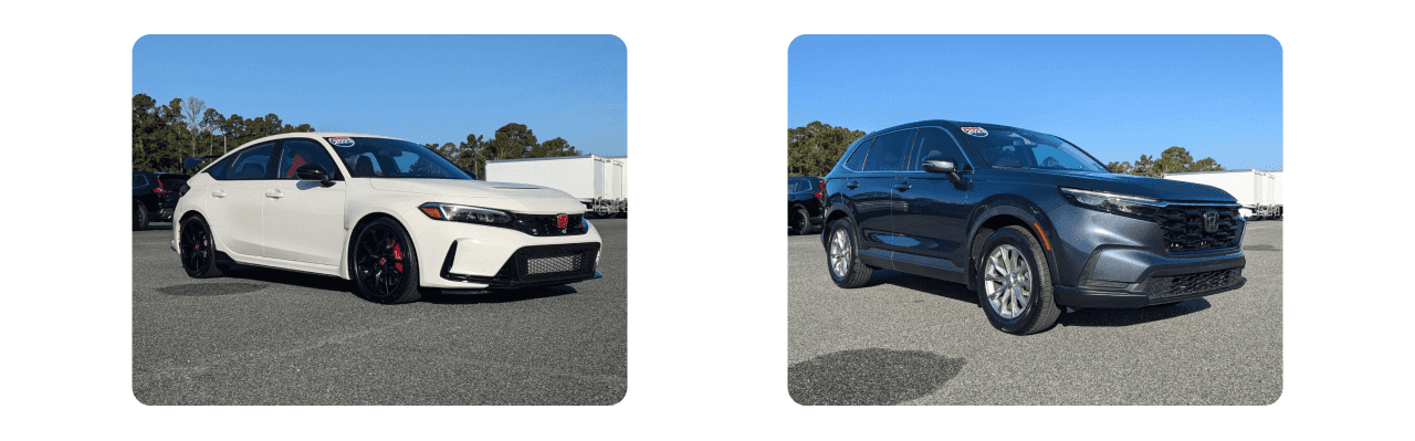 Exterior view of Nalley Honda Brunswick showcasing a wide selection of Honda vehicles in the lot.