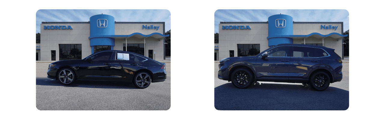 Exterior view of Nalley Honda Brunswick dealership with various Honda vehicles for sale.