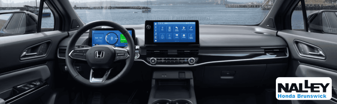 Interior view of the Honda Prologue EV showcasing its digital display and modern electric SUV features.