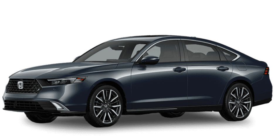 26 Honda Accord Hybrid Touring in Meteorite Gray in three-quarter angle.