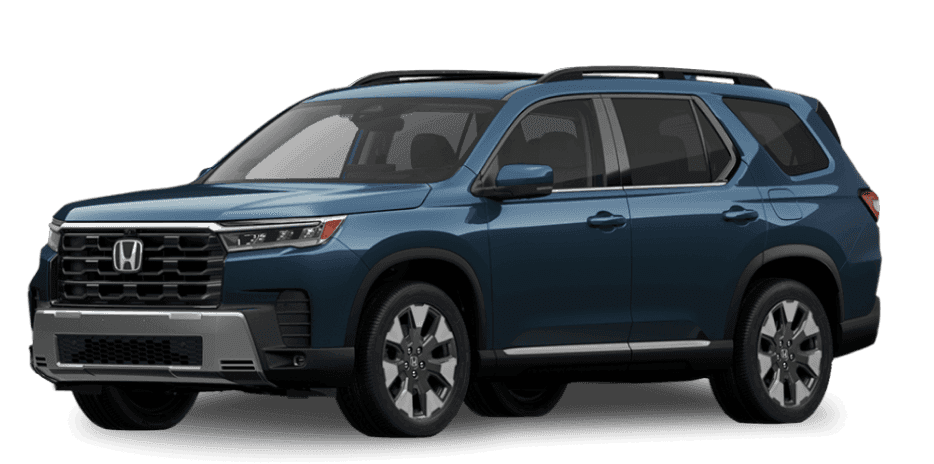 26 Honda Pilot Elite in Smoke Blue Pearl in three-quarter angle.
