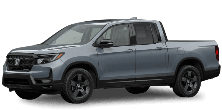 26 Honda Ridgeline Black Edition in Sonic Gray in three-quarter angle.