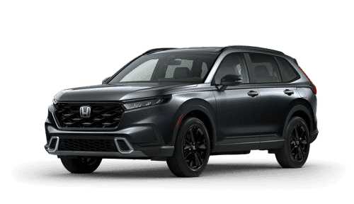 Three-quarter view of a dark gray 2026 Honda CR-V Hybrid.