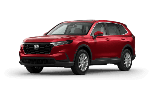 Front three-quarter view of red Honda CR-V EX-L against a plain white background.