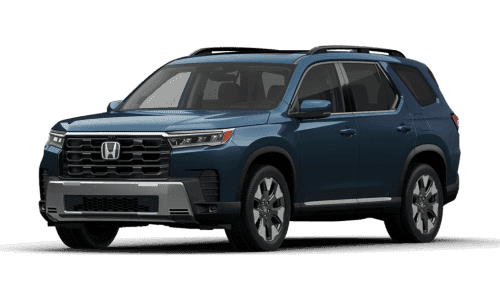 Front three-quarter view of dark blue Honda Pilot Touring against a plain white background.