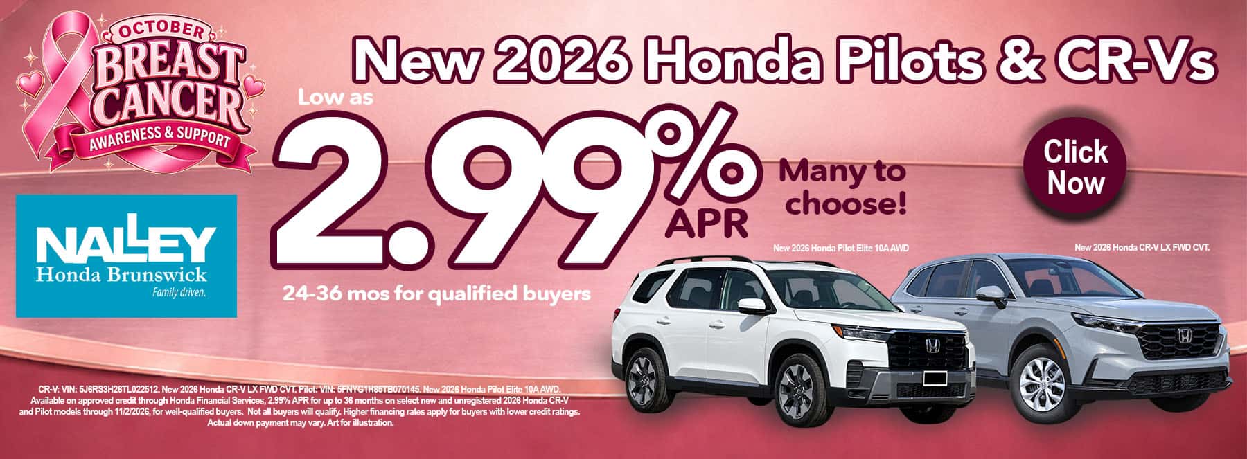 2.99% APR on Pilot and CRV