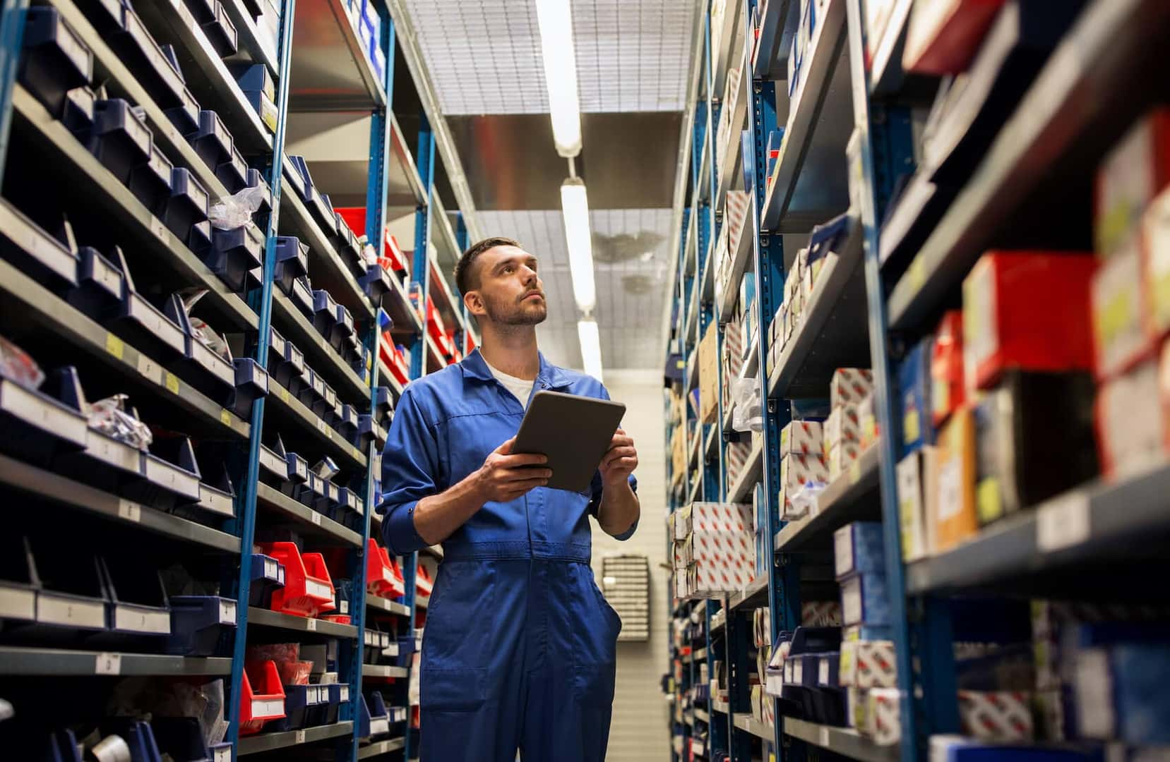 Technician browsing parts inventory