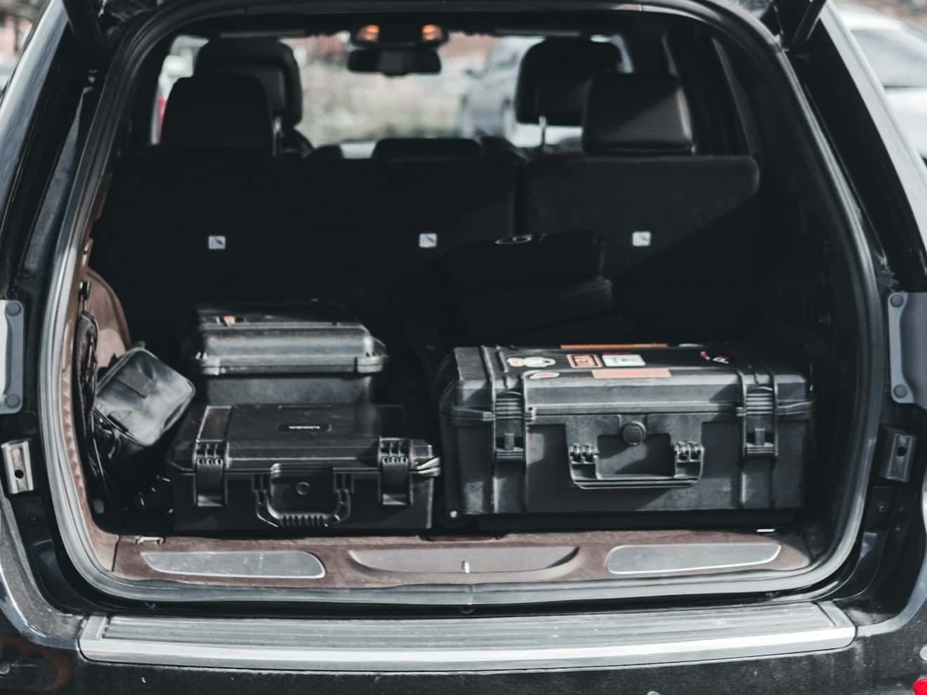 luggage in trunk stock image