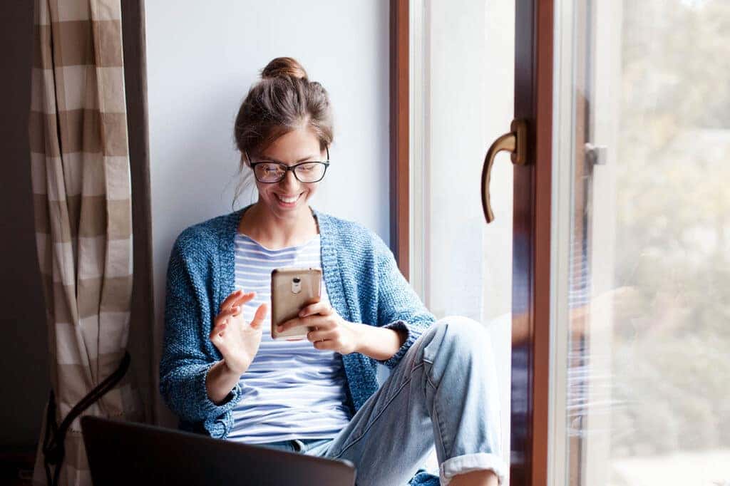 Woman researching online