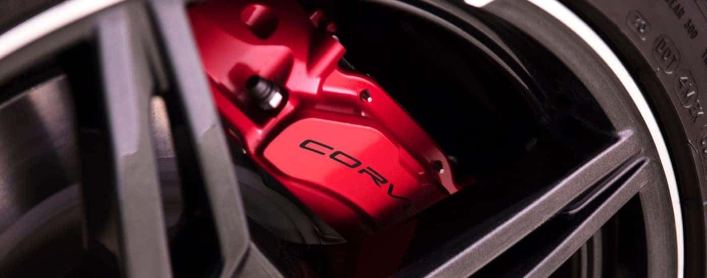 A red caliper on a 2020 Chevy Corvette Stingray.