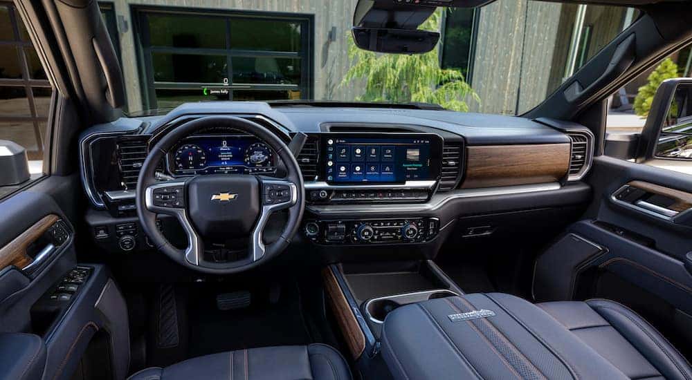 The black interior of a 2024 Chevy Silverado 2500 HD High Country.