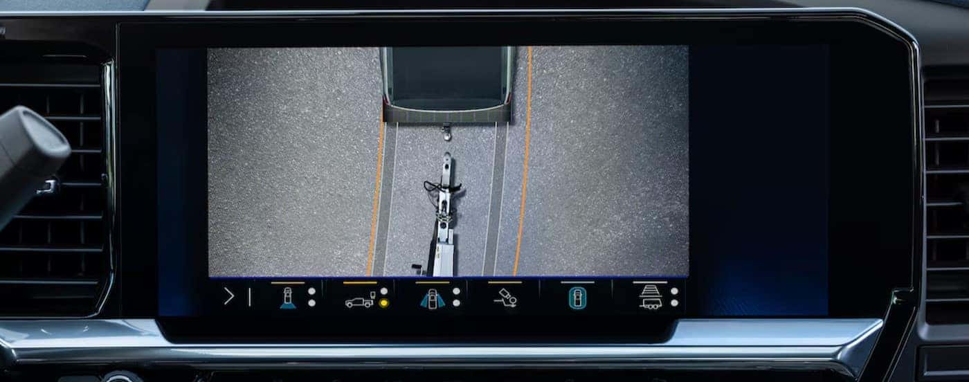 A close-up of an infotainment screen in a 2025 Chevy Silverado 2500 for sale near Duncan.