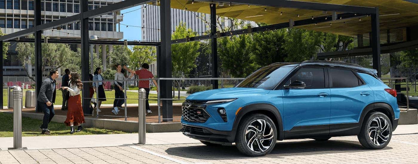 A blue 2025 Chevy Trailblazer RS for sale near Duncan near a Park.