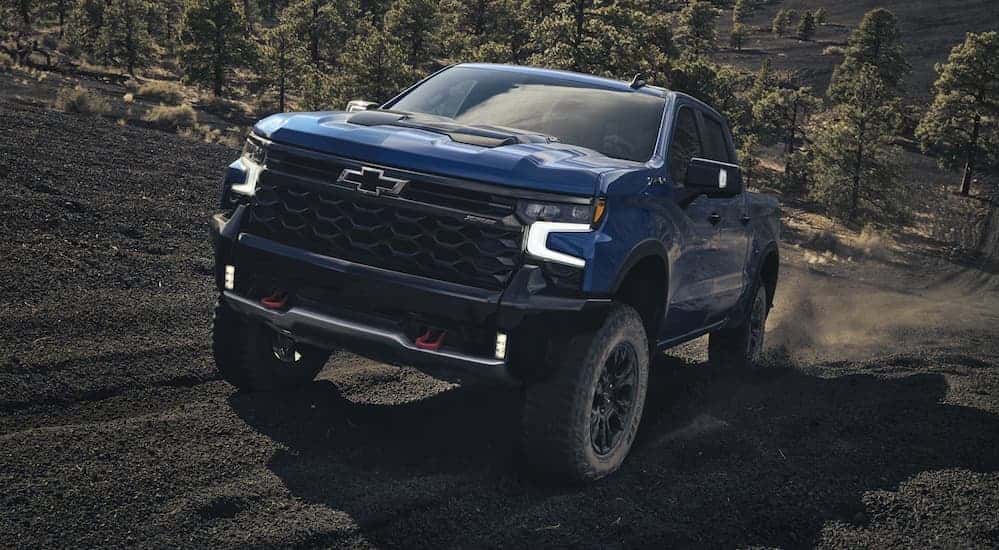 A blue 2026 Chevy Silverado 1500 ZR2 offroad.