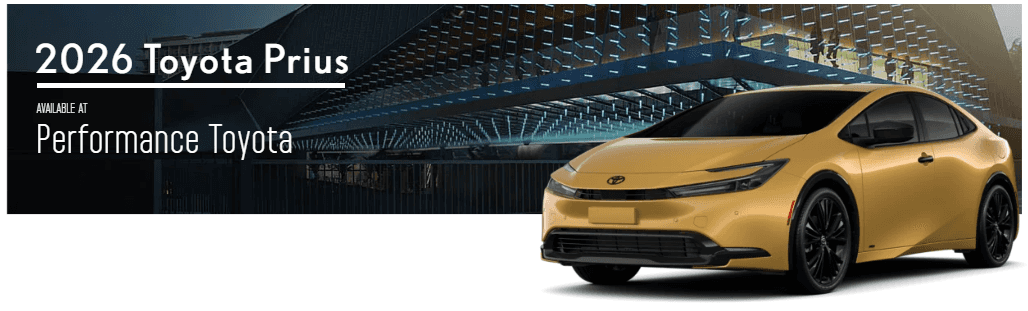 2026 Toyota Prius parked near Cincinnati skyline