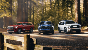 2026 Toyota Sequoia Capstone shown in Supersonic Red, Platinum shown in Blueprint, and TRD Pro shown in Ice Cap for sale near Prairieville, LA